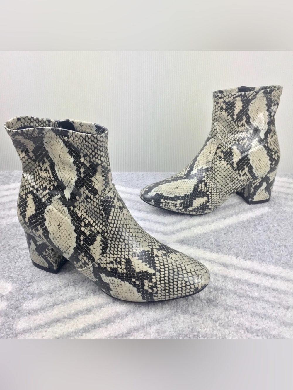 Snake Print Heeled 60s Mod Block Heel Ankle Boots